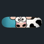 Blushing Cow on Blue Skateboard<br><div class="desc">Blushing Cow Skateboard Deck. Design features an embarrassed black and white cow on a blue background. Perfect for girl skaters. Design © Lisa Marie Robinson</div>