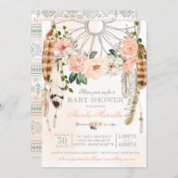 Blushing Dream  Boho Dreamcatcher Baby Shower Invitation