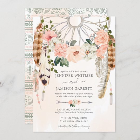 Blushing Dream Boho Dreamcatcher Wedding Invitation