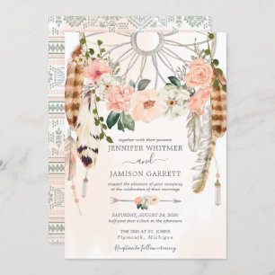 Blushing Dream Boho Dreamcatcher Wedding Invitation