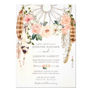 Blushing DreamBoho Dreamcatcher Wedding Invitation