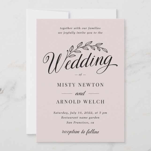 Blushing Dusty Rose Backyard Botanic Leaf Wedding Invitation (Front)