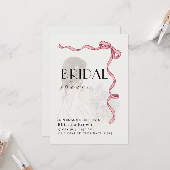 Blushing Elegance Bridal Shower Invitation (Front/Back In Situ)