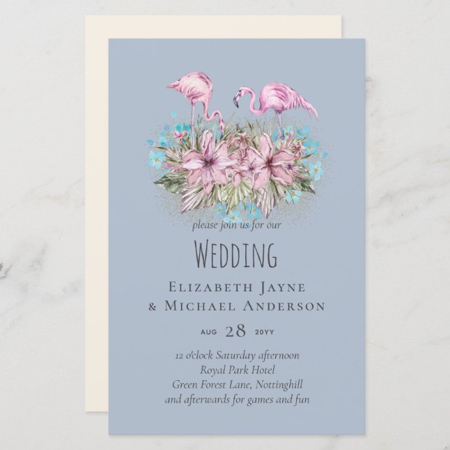 Blushing Flamingos Tropical Beach Wedding  (Front/Back)