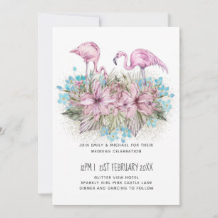 Blushing Flamingos Tropical Beach Wedding  Invitation