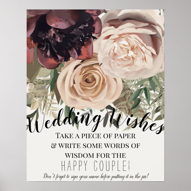 Blushing Floral Blooms Botanical Wedding Sign in (Front)