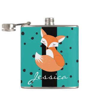 Blushing Fox and Dots Pattern Hip Flask