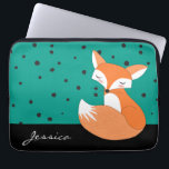 Blushing Fox with Custom Name Laptop Sleeve<br><div class="desc">A cute blushing woodland fox design over a spotted pattern with teal background and custom name. Enter your name in place of the sample name shown in the design template. This computer sleeve is a great choice for protecting your laptop or tablet device.</div>
