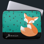 Blushing Fox with Custom Name Laptop Sleeve<br><div class="desc">A cute blushing woodland fox design over a spotted pattern with teal background and custom name. Enter your name in place of the sample name shown in the design template. This computer sleeve is a great choice for protecting your laptop or tablet device.</div>