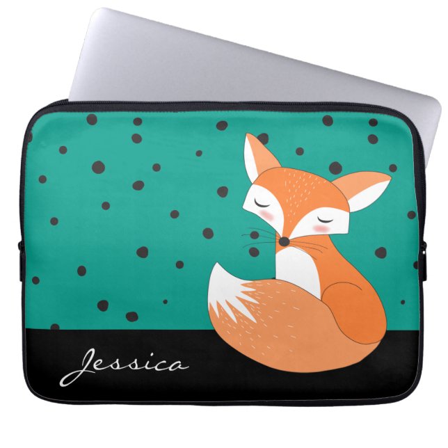 Blushing Fox with Custom Name Laptop Sleeve (Front)