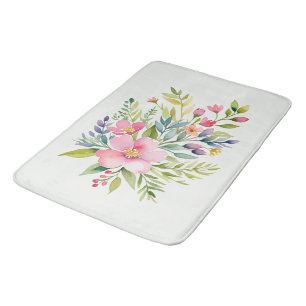 Blushing Garden Watercolor Floral Bouquet Bath Mat