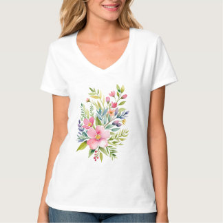 Blushing Garden Watercolor Floral Bouquet T-Shirt