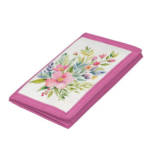 Blushing Garden Watercolor Floral Bouquet Trifold Wallet