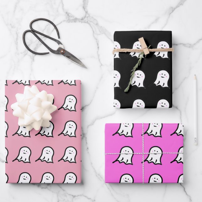 Blushing Ghost Cute Halloween  Wrapping Paper Sheets (Front)