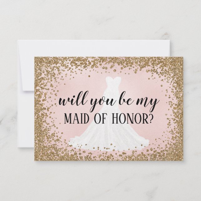Blushing Glitter Bride Bridesmaid Proposal Card (Front)