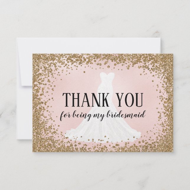 Blushing Glitter Bride Bridesmaid Thank You Card (Front)