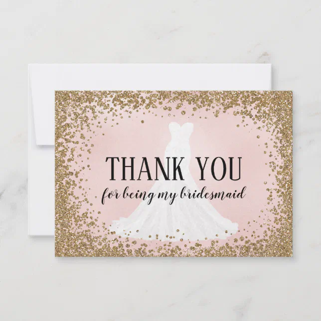 Blushing Glitter Bride Bridesmaid Thank You Card | Zazzle
