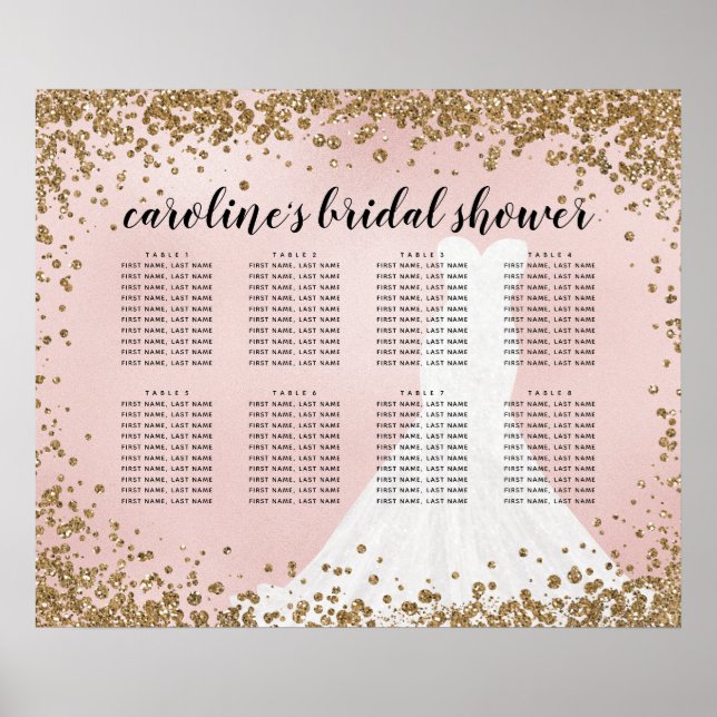 Blushing Glitter Bride Dress Bridal Seating Chart (Front)