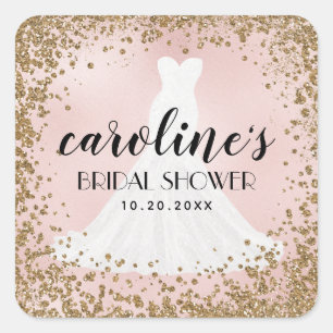 Blushing Glitter Bride Dress Bridal Shower Favor Square Sticker