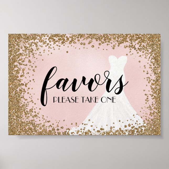 Blushing Glitter Bride Dress Bridal Shower Favors Poster (Front)