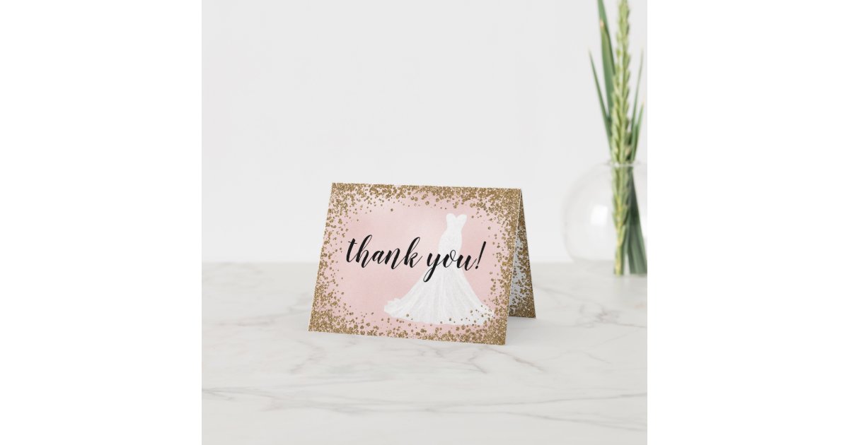 Blushing Glitter Bride Dress Bridal Thank You Card | Zazzle