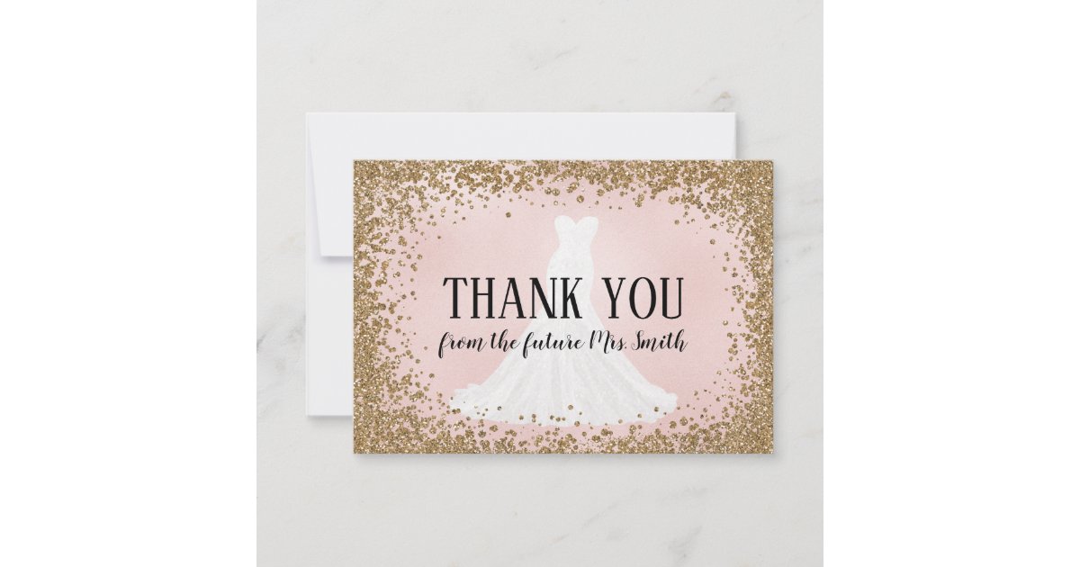 Blushing Glitter Bride Future Mrs. Thank You Card | Zazzle
