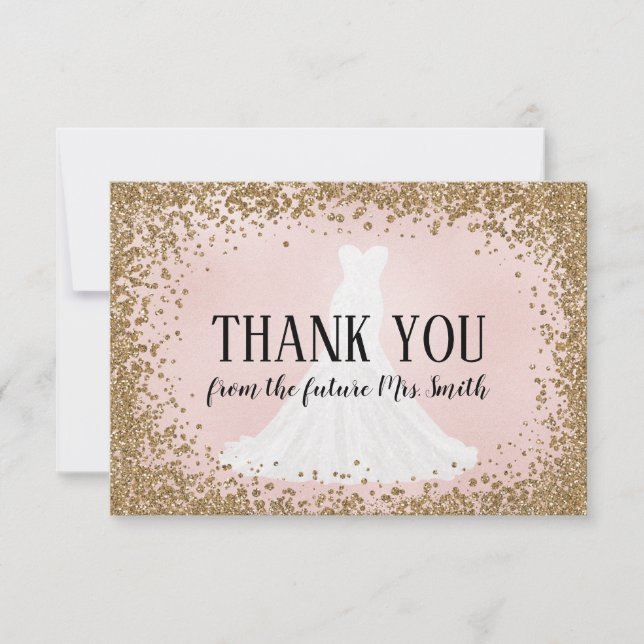 Blushing Glitter Bride Future Mrs. Thank You Card (Front)