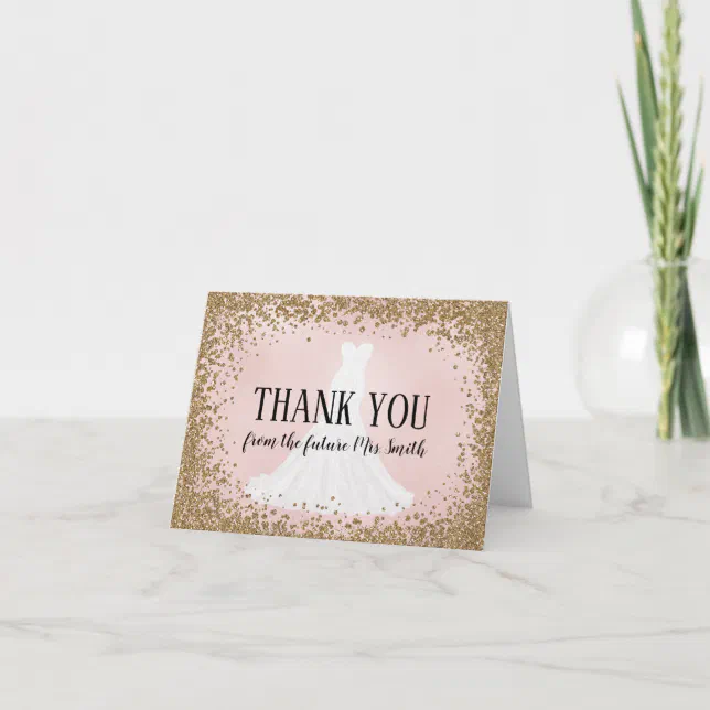 Blushing Glitter Bride Future Mrs. Thank You Card | Zazzle