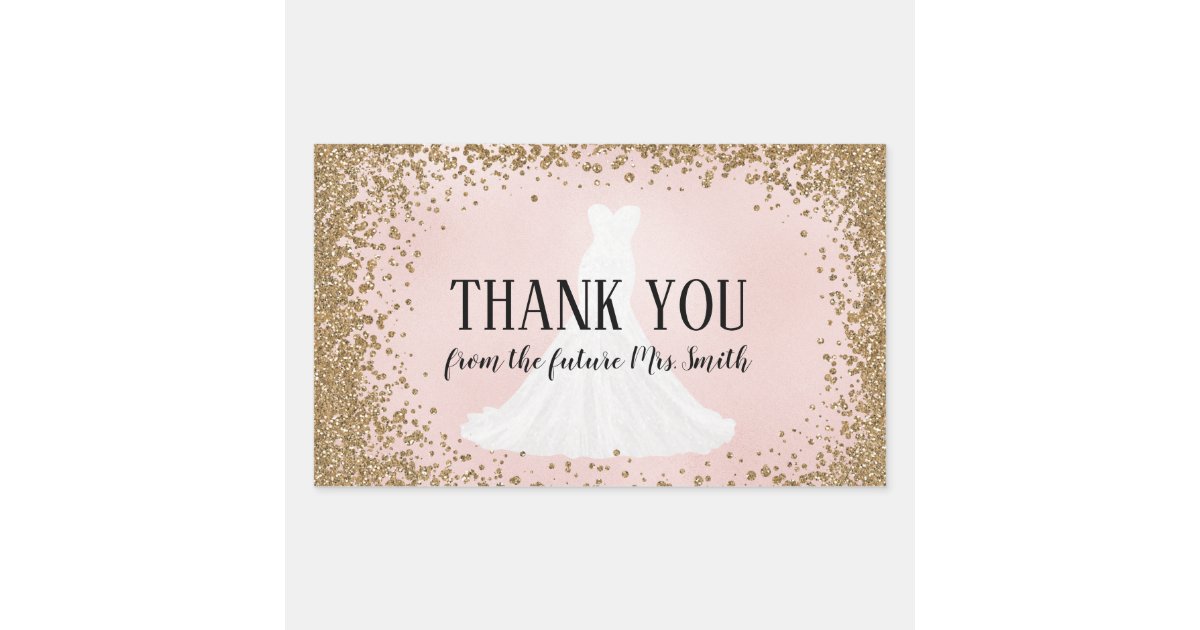 Blushing Glitter Bride Future Mrs. Thank You Rectangular Sticker | Zazzle