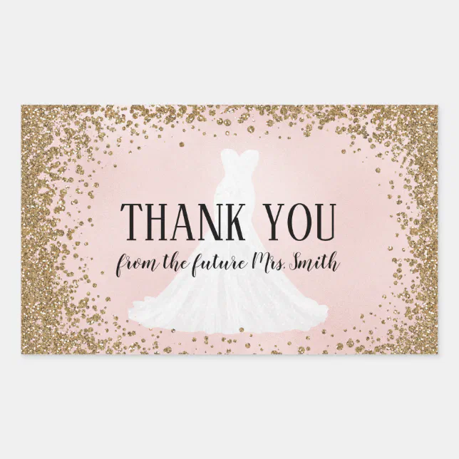 Blushing Glitter Bride Future Mrs. Thank You Rectangular Sticker | Zazzle