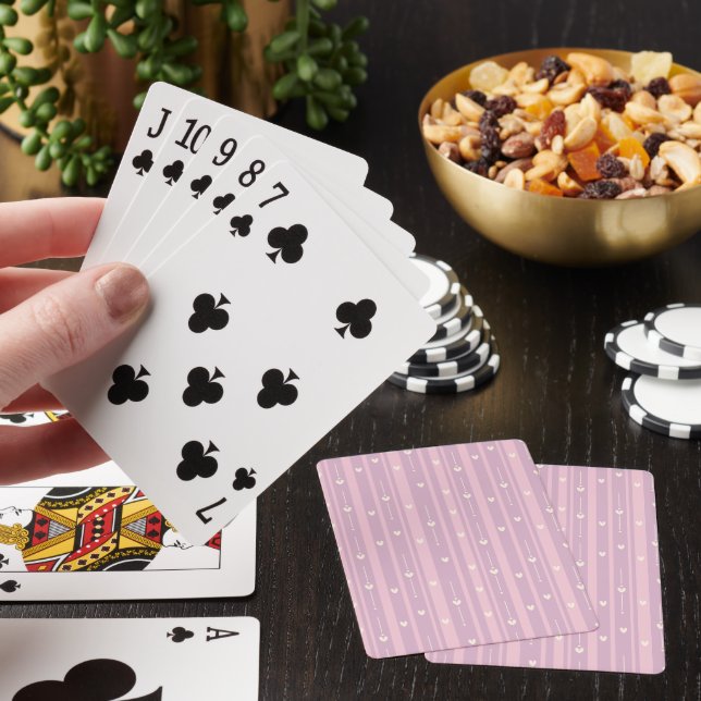 Blushing Heart Stripes Pattern Poker Cards (In Situ)