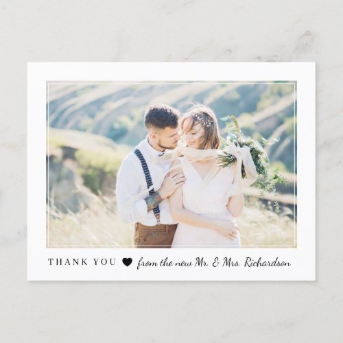 Blushing Heart  Wedding Photo Thank You Invitation Postcard