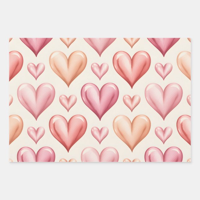 Blushing Hearts Wrapping Paper Sheets (Front)