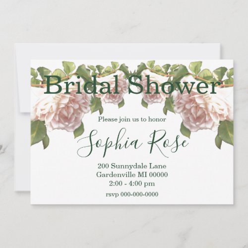 Blushing Ivory Peach Rose calligraphy script  Invitation