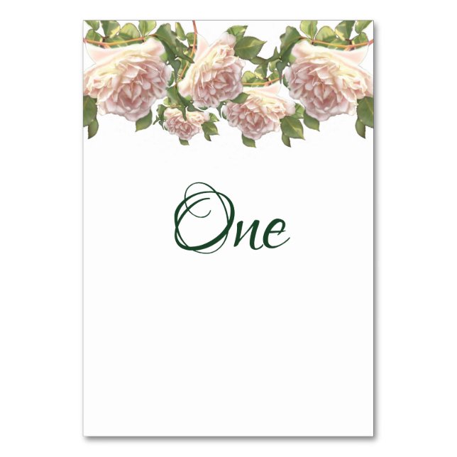 Blushing Ivory Peach Rose calligraphy script  Table Number (Front)