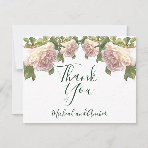 Blushing Ivory Peach Rose calligraphy script  Thank You Card