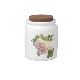 Blushing Ivory Peach Rose Candy Jar