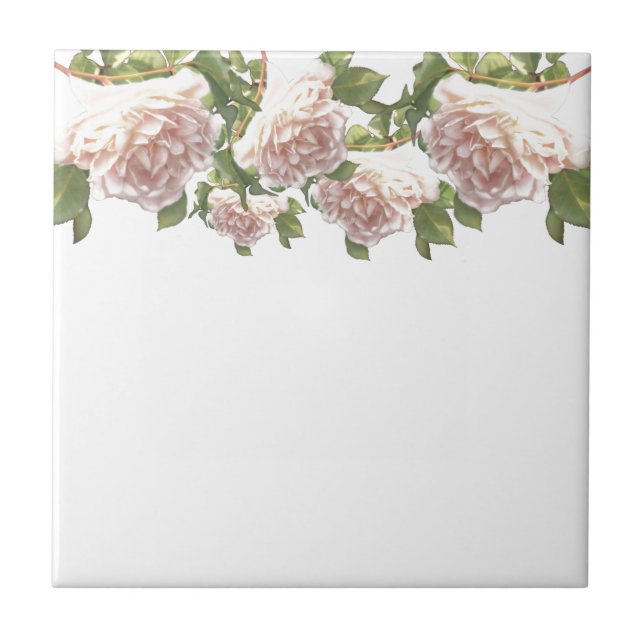 Blushing Ivory Peach Rose Ceramic Tile (Front)