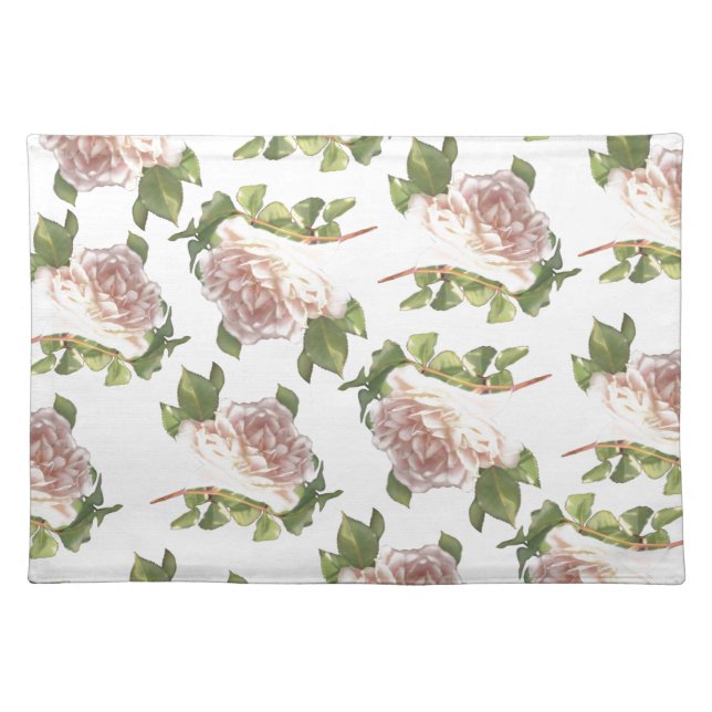 Blushing Ivory Peach Rose Cloth Placemat (Front)