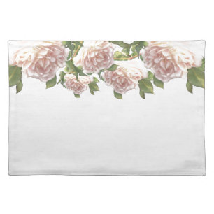 Blushing Ivory Peach Rose Cloth Placemat