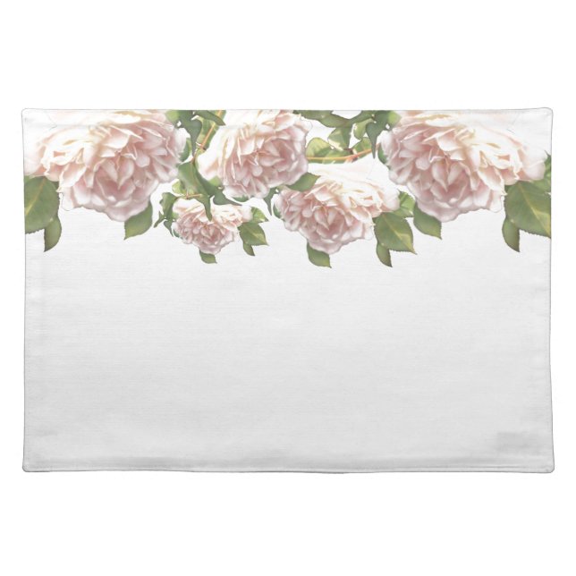 Blushing Ivory Peach Rose Cloth Placemat (Front)