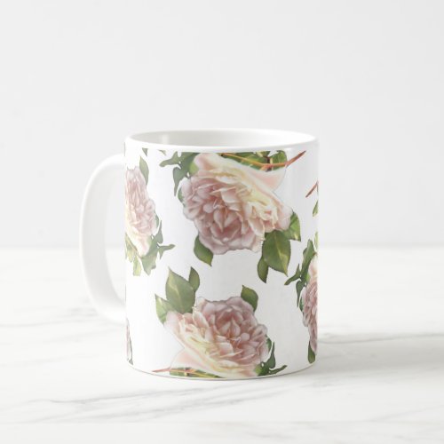Blushing Ivory Peach Rose Coffee Mug
