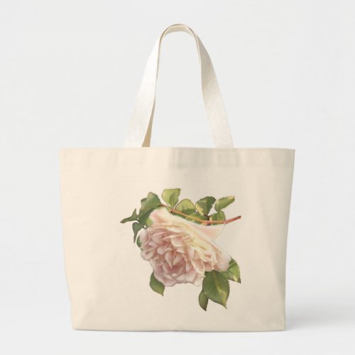Blushing Ivory Peach Rose Large Tote Bag