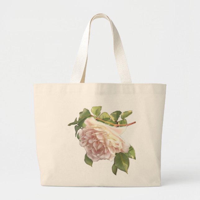 Blushing Ivory Peach Rose Large Tote Bag (Front)