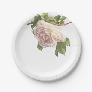 Blushing Ivory Peach Rose Paper Plates