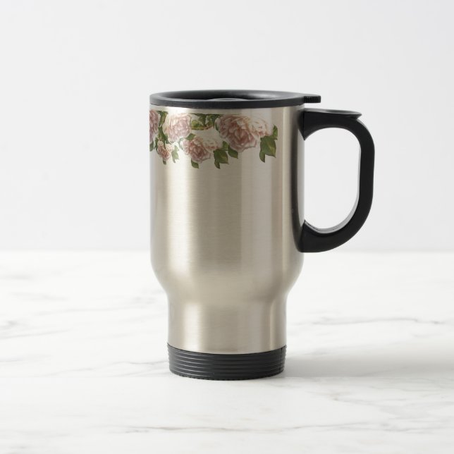 Blushing Ivory Peach Rose Travel Mug (Right)