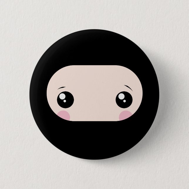 Blushing Kawaii Ninja Pinback Button (Front)