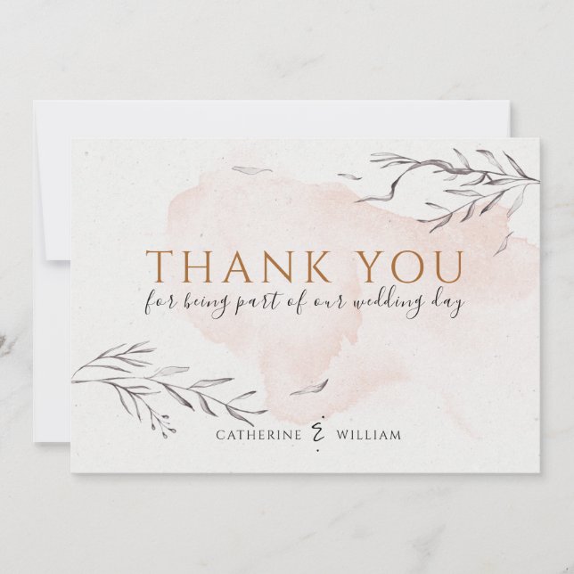 Blushing Peach Watercolor Flat Thank You Card (Front)