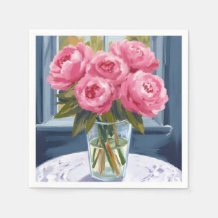 Blushing Peony Bouquet Pink Flower Painting Napkins