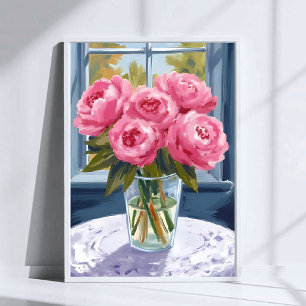 Blushing Peony Bouquet Pink Flower Painting Poster